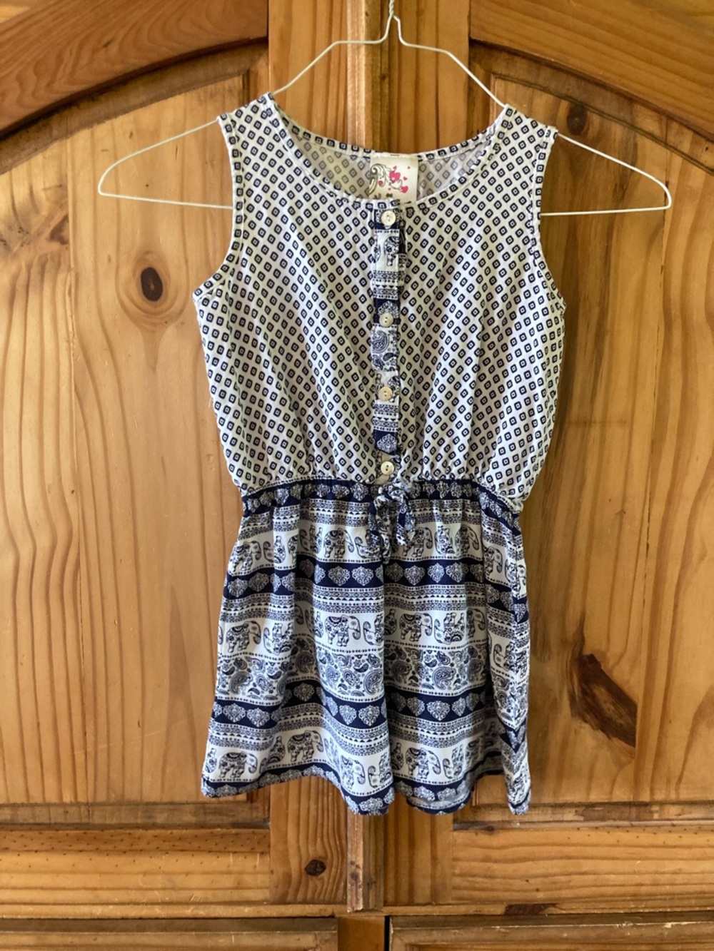 Girls Jenna & Jessie blue diamonds elephants sleeveless romper - size 10